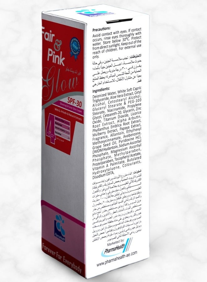 Fair and Pink Glow SPF 30 Skin Lightening, Whitening Cream: Natural Beauty Enhancement - Brightens, Evens Tone, with Licorice & Vitamins C/E, 30ml