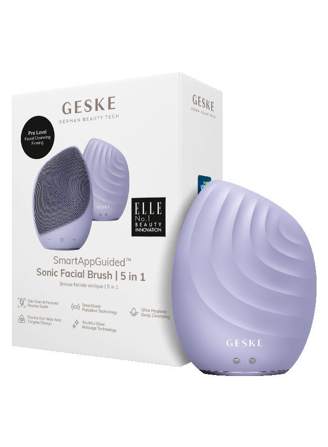 Smart App Guided Sonic Facial Brush 5 In 1 | Vibrating Electric Facial Cleansing Brush | Soft Silicone Brush | Professional Facial Cleanser | Skin Cleanser & Exfoliator | Face Massager - Purple