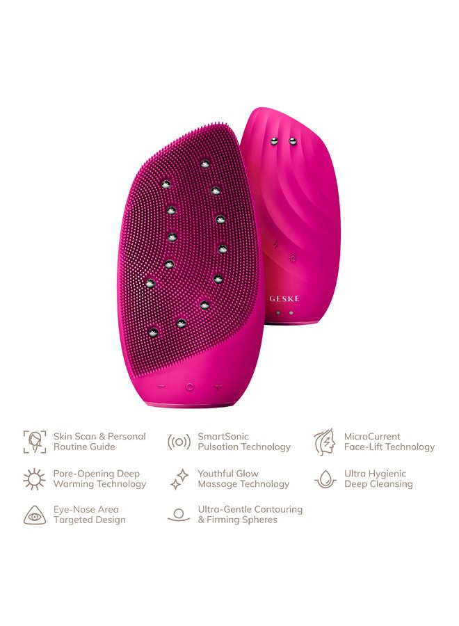 SmartAppGuided Sonic Thermo Facial Brush & Face Lifter 8 in 1 Skin Cleaning & Anti-Wrinkles Electric Cleaning Brush Made of Silicone Face Massager Cleansing & Anti-Ageing - Magenta