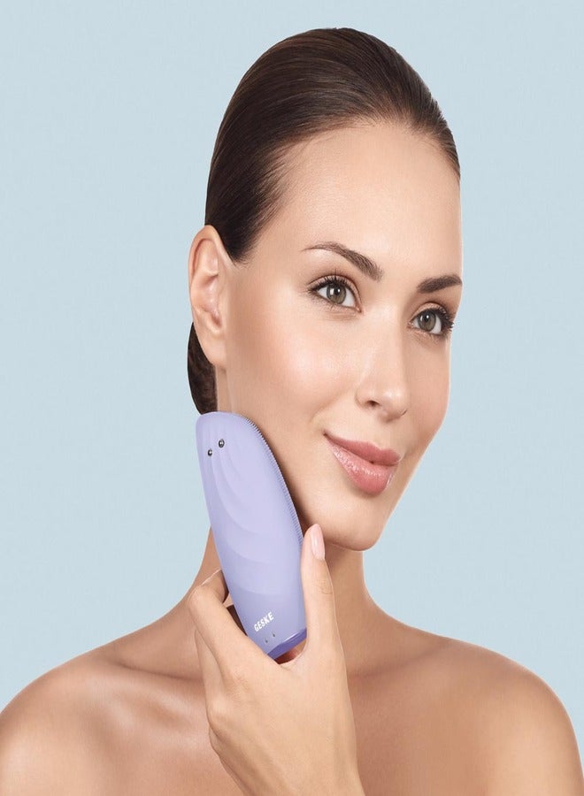 SmartAppGuided Sonic Thermo Facial Brush & Face Lifter 8 in 1 Skin Cleaning & Anti-Wrinkles Electric Cleaning Brush Made of Silicone Face Massager Cleansing & Anti-Ageing - Purple