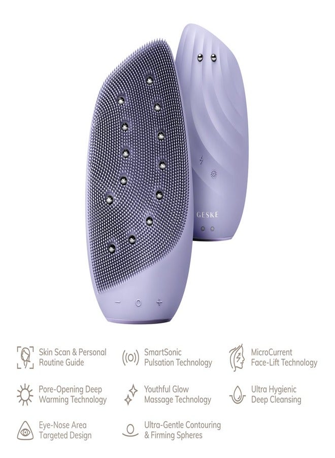 SmartAppGuided Sonic Thermo Facial Brush & Face Lifter 8 in 1 Skin Cleaning & Anti-Wrinkles Electric Cleaning Brush Made of Silicone Face Massager Cleansing & Anti-Ageing - Purple