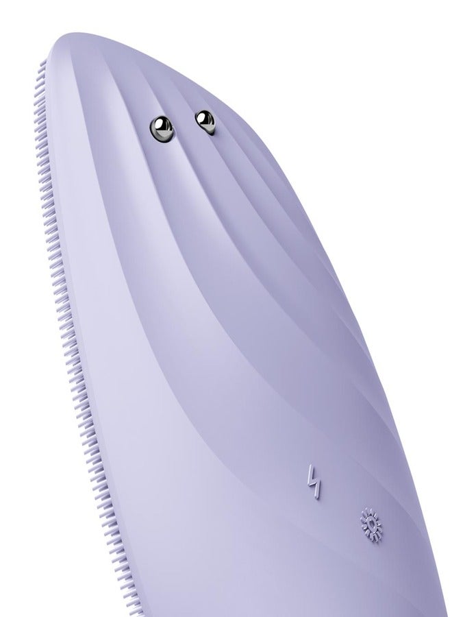 SmartAppGuided Sonic Thermo Facial Brush & Face Lifter 8 in 1 Skin Cleaning & Anti-Wrinkles Electric Cleaning Brush Made of Silicone Face Massager Cleansing & Anti-Ageing - Purple