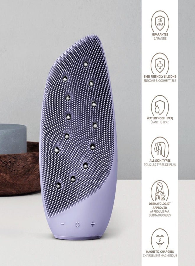 SmartAppGuided Sonic Thermo Facial Brush & Face Lifter 8 in 1 Skin Cleaning & Anti-Wrinkles Electric Cleaning Brush Made of Silicone Face Massager Cleansing & Anti-Ageing - Purple
