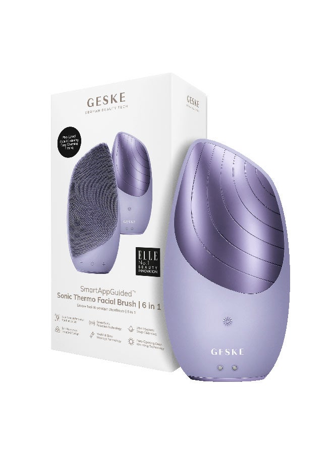 SmartAppGuided Sonic Thermo Facial Brush | 6 in 1 | Skin Cleansing | Cleansing Brush with Thermal Function | Facial Massager | Electric Facial Brush | Facial Cleansing Device - Purple