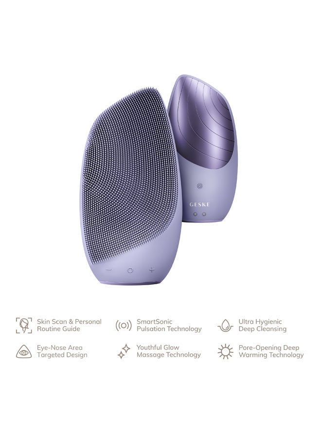 SmartAppGuided Sonic Thermo Facial Brush | 6 in 1 | Skin Cleansing | Cleansing Brush with Thermal Function | Facial Massager | Electric Facial Brush | Facial Cleansing Device - Purple