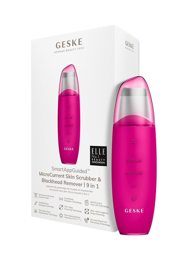 Geske SmartAppGuided MicroCurrent Skin Scrubber & Blackhead Remover, 9 in 1, Skincare Tools, Face Cleaning, Anti Ageing and Cleansing, Professional Face Tightening, Blackhead Remover - Magenta