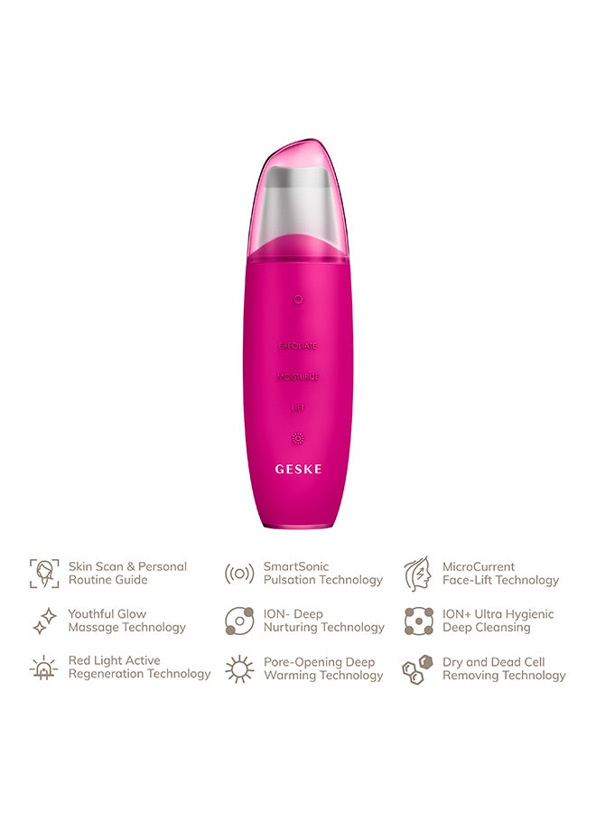 Geske SmartAppGuided MicroCurrent Skin Scrubber & Blackhead Remover, 9 in 1, Skincare Tools, Face Cleaning, Anti Ageing and Cleansing, Professional Face Tightening, Blackhead Remover - Magenta