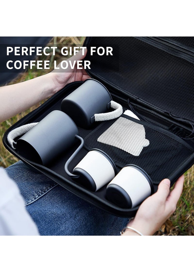 Travel Pour Over Coffee Maker Gift Set All in 1 Coffee Accessories Tools,304 Stainless Gooseneck Kettle,Coffee Mug V60 Dripper Filters Server of Coffee Set with Travel Bag