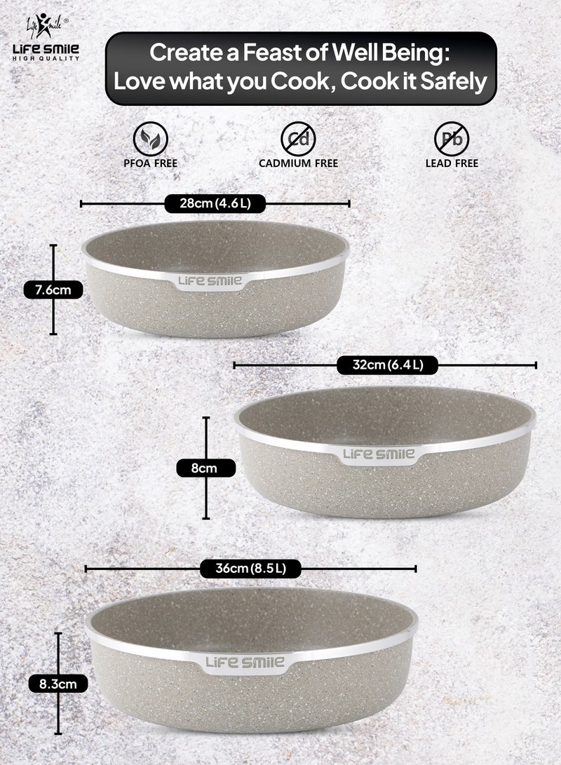 3PCS Granite Coating Non-Stick Round Cake and Cooking Pan Set SIZE: 28CM, 32CM, 36CM Bakeware Pans