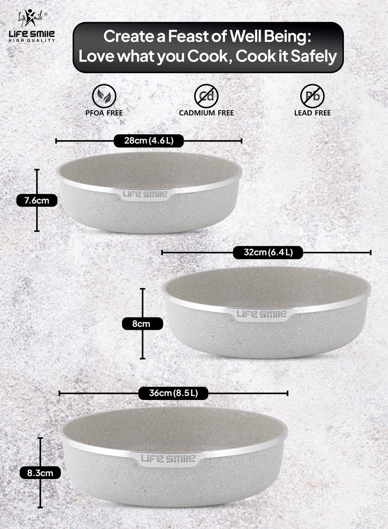 3PCS Granite Coating Non-Stick Round Cake and Cooking Pan Set SIZE: 28CM, 32CM, 36CM Bakeware Pans