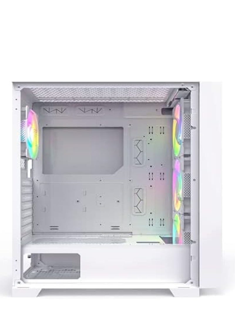 AIR 1000 Premium White ATX Mid Tower Case - 3 x 140mm,1 x 120mm ARGB Fans Pre-Installed - Swivel Glass Side Panel - Both Detachable Mesh and Tempered Glass Front Panel