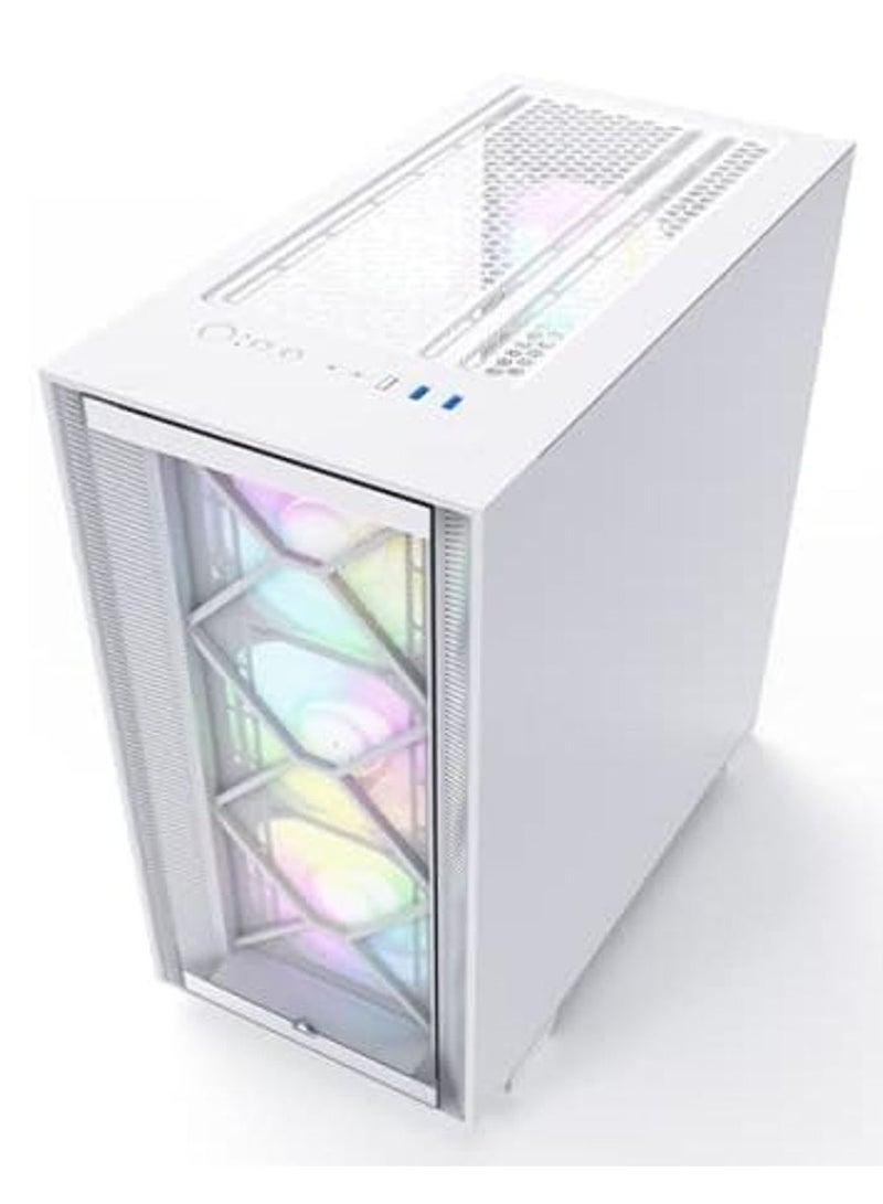 AIR 1000 Premium White ATX Mid Tower Case - 3 x 140mm,1 x 120mm ARGB Fans Pre-Installed - Swivel Glass Side Panel - Both Detachable Mesh and Tempered Glass Front Panel