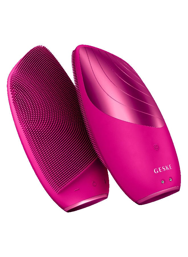 GESKE SmartAppGuided Sonic Thermo Facial Brush | 6 in 1 | Skin Cleansing | Cleansing Brush with Thermal Function | Facial Massager | Electric Facial Brush | Facial Cleansing Device - Magenta