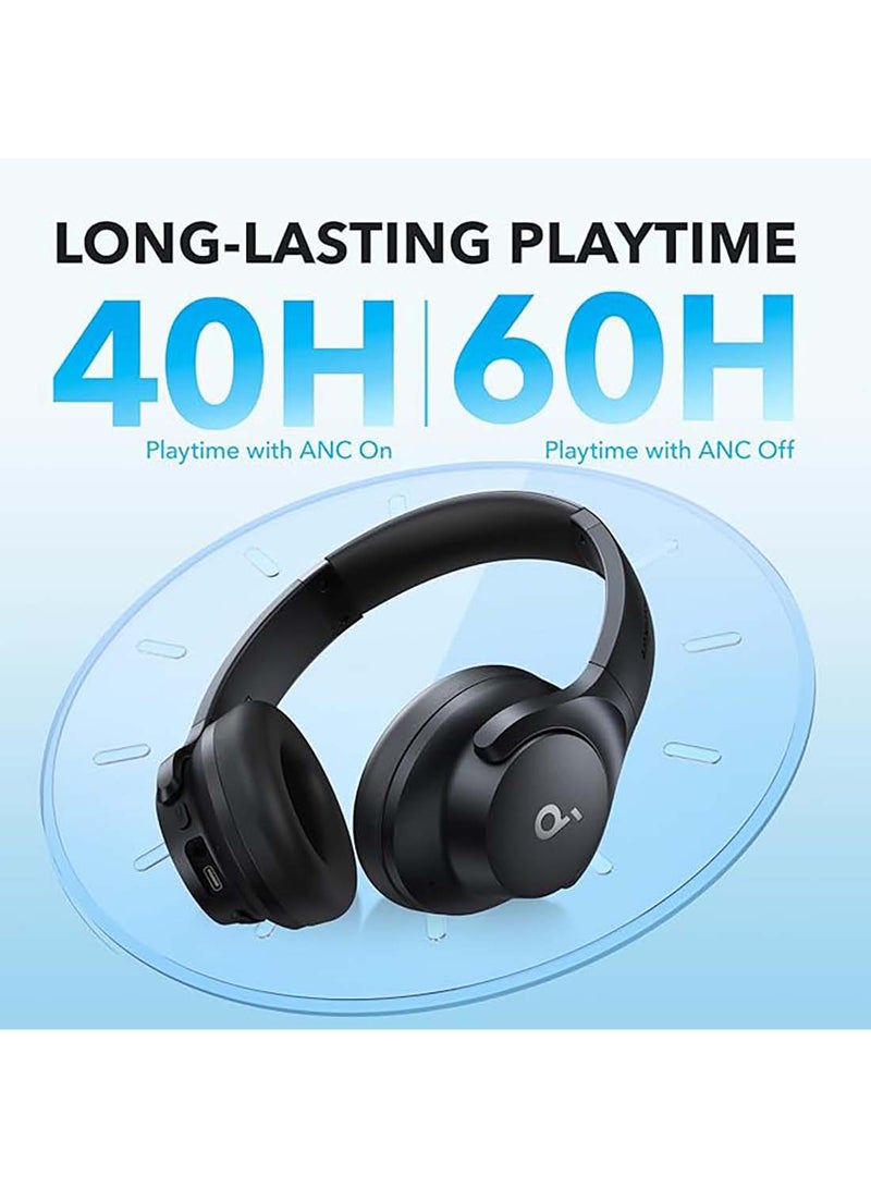 Q20i Hybrid Active Noise Cancelling Headphones, Wireless Over-Ear Bluetooth, 40H Long ANC Playtime Black