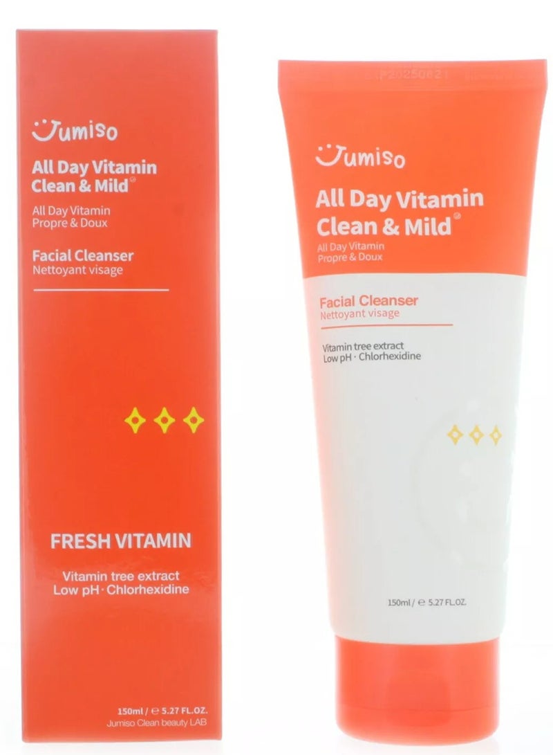 All Day Vitamin Clean & Mild Facial Cleanser 150ml, Vegan Facial Cleanser, Vitamin Tree Extract & Grapefruit Peel Oil, Vitamin C and E, and Salicylic Acid…