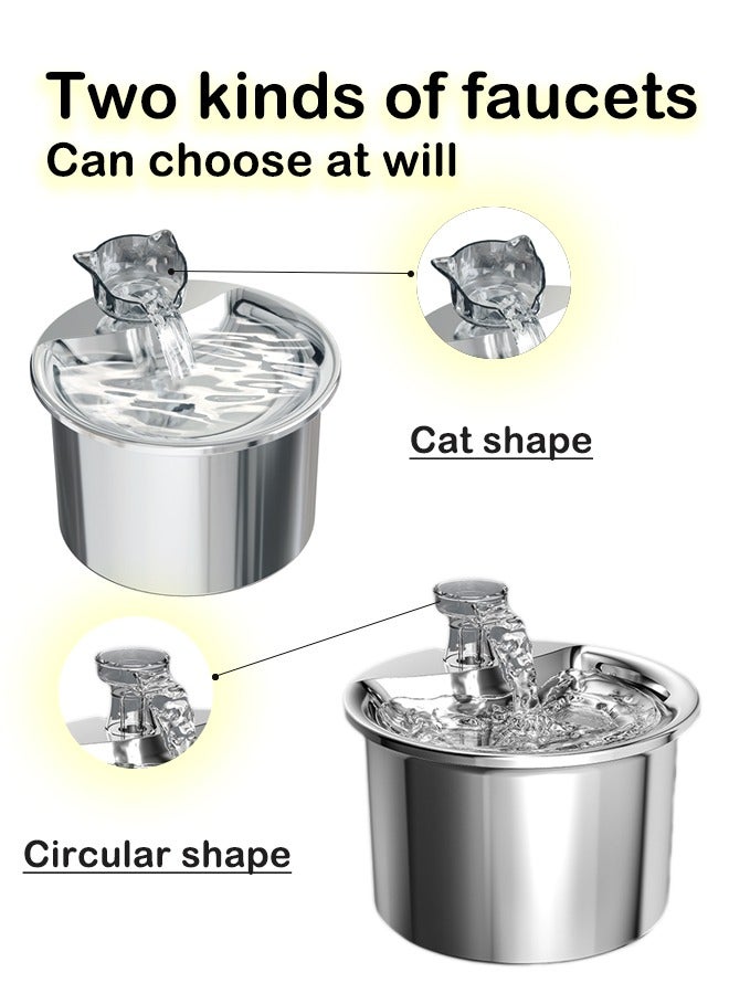 Pet Water Fountain 304 Stainless Steel, 2L Automatic Water Dispenser with Ultra-Quiet Pump with Filters Drinking Bowl for Cats