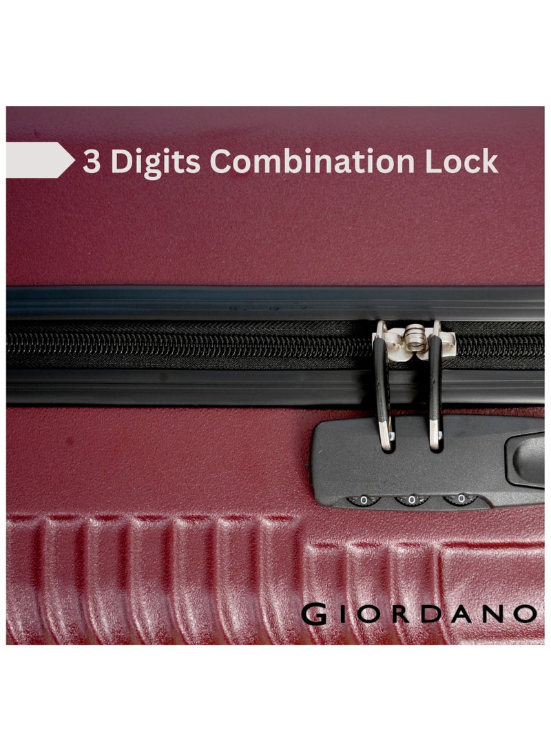 GIORDANO Logo Series Carry-On Small Cabin Suitcase Maroon, ABS Hard Shell Lightweight Durable 4 Wheels Luggage Trolley Bag 20