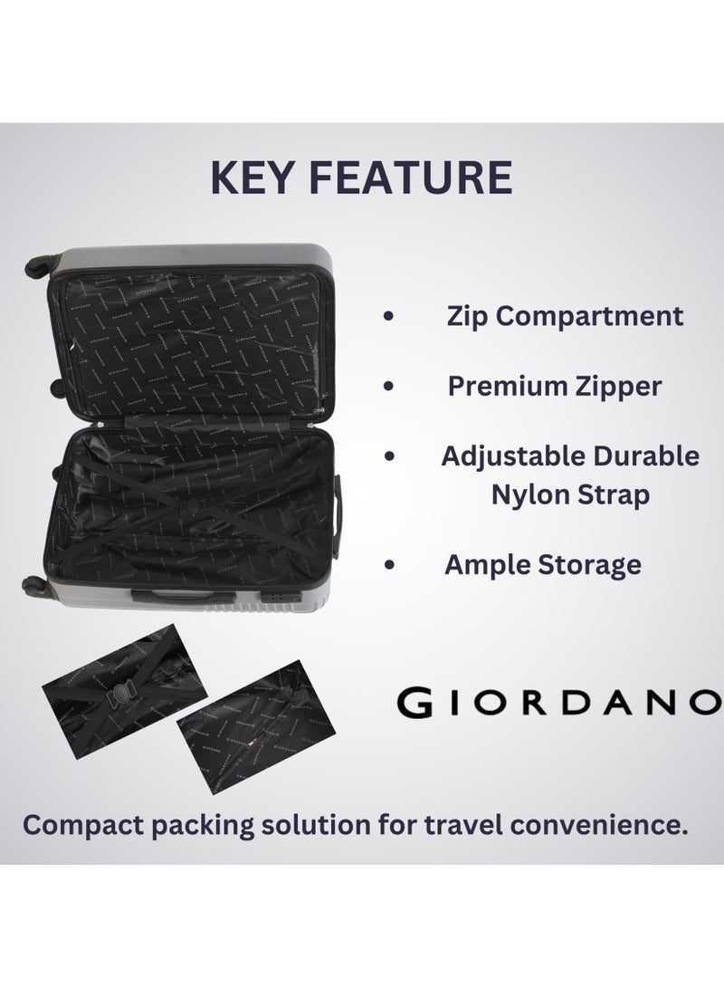 GIORDANO Logo Series Carry-On Small Cabin Suitcase Silver, ABS Hard Shell Lightweight Durable 4 Wheels Luggage Trolley Bag 20
