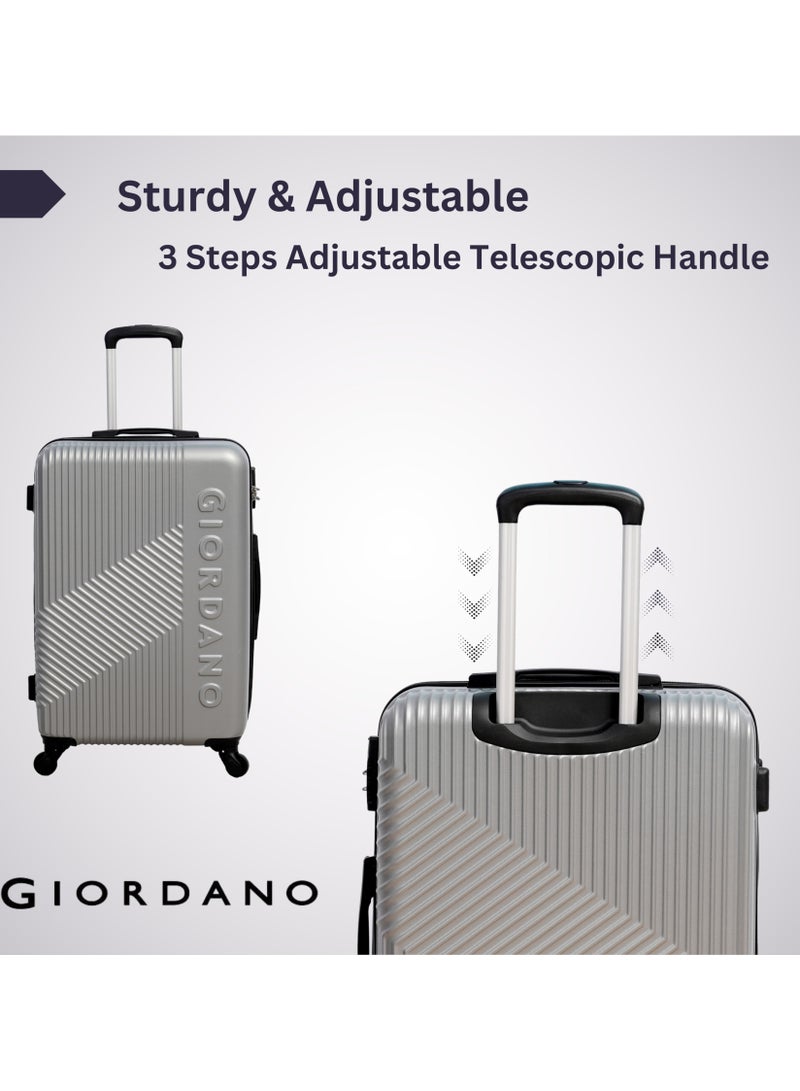 GIORDANO Logo Series Carry-On Small Cabin Suitcase Silver, ABS Hard Shell Lightweight Durable 4 Wheels Luggage Trolley Bag 20