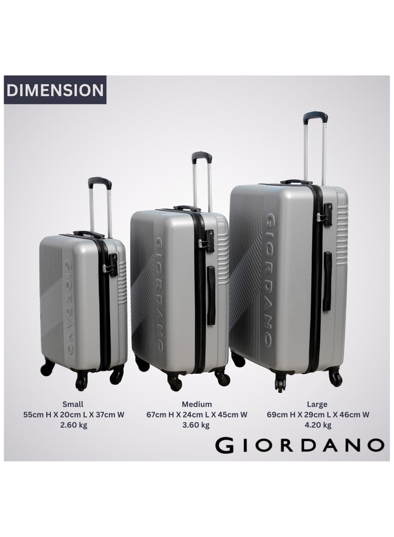 GIORDANO Logo Series Carry-On Small Cabin Suitcase Silver, ABS Hard Shell Lightweight Durable 4 Wheels Luggage Trolley Bag 20