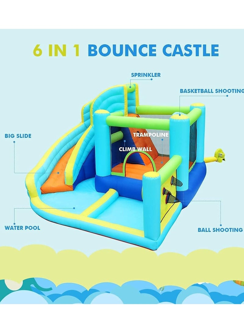 Inflatable Water Slide Park With Splash Pool For Kids Climbing Wall Bounce House With Ball Shooting Kids Bouncy Castle With Air Blower For Outdoor Backyard