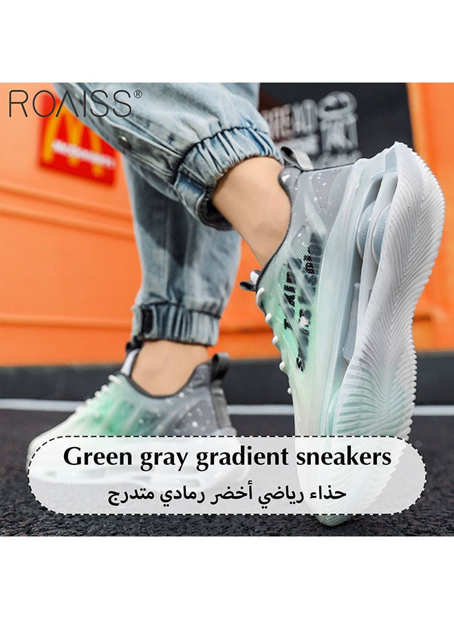 Men'S Fashionable Air Cushion Sports Shoes Gradient Rubber Mesh Stitching Toe Design Cotton Shoelace Buckle Closure