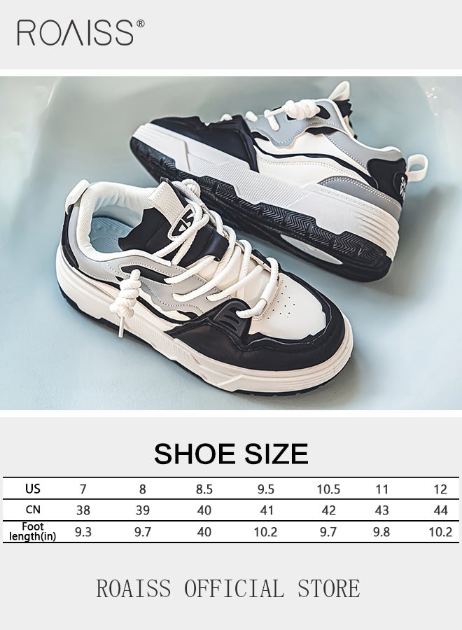 Colourblocked Casual Chunky Sneakers for Men Lace Up Comfy Non Slip Street Style Skate Shoes for Outdoor Workout Activities Mens Stylish Low Cut Soft Sole Breathable Sports Shoes for All Seasons