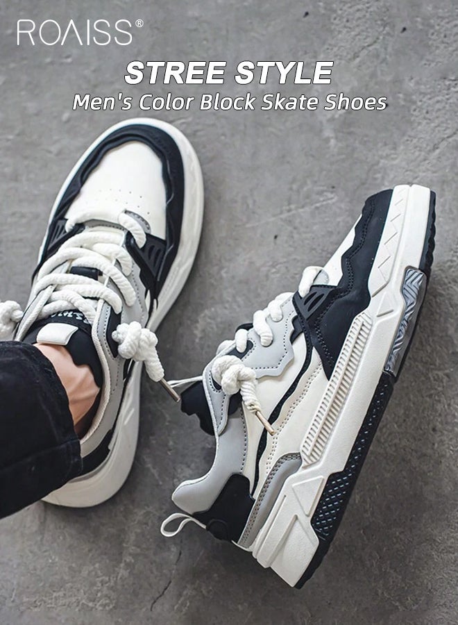 Colourblocked Casual Chunky Sneakers for Men Lace Up Comfy Non Slip Street Style Skate Shoes for Outdoor Workout Activities Mens Stylish Low Cut Soft Sole Breathable Sports Shoes for All Seasons