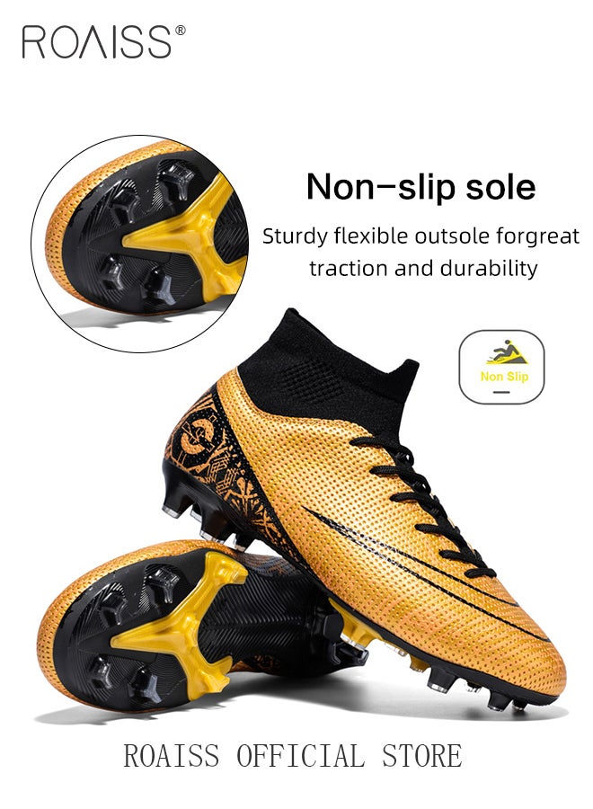 Professional Spikes Soccer Cleats for Man Youth High Top Competition Training Shoes Mens Front Lace up Breathable Outdoor Sneakers Athletic Anti Slip Soft Sole Sports Shoes for All Seasons