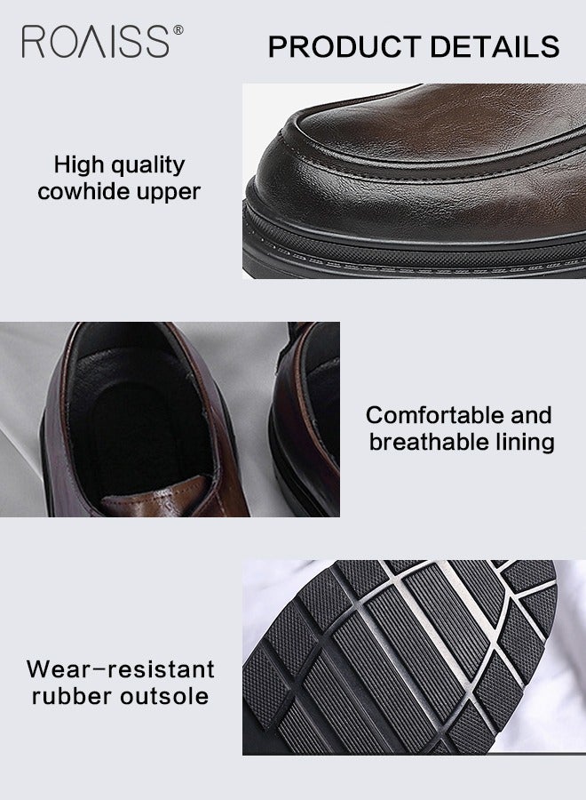 Formal Business Leather Shoes for Men Round Toe Lace up Front Low Top Anti Slip Wear Resistant Driving Shoes Mens British Retro High Fashion Textures Soft Sole Comfort Work Shoes