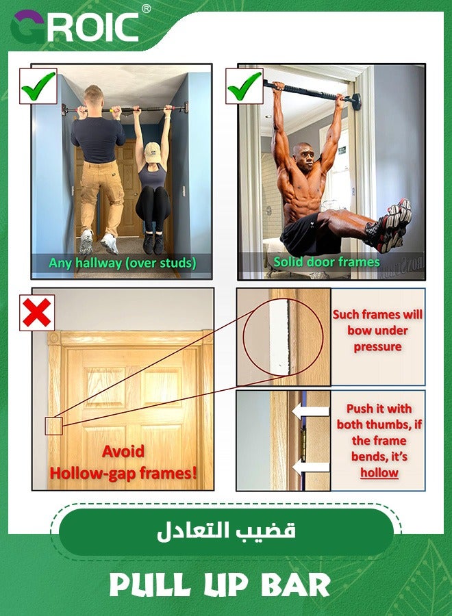 Pull Up Bar for Hallway or Doorway,Strength Training Pull-Up Bars with Two Attachable Resistance Bands,Chin Up Bar with Suppprt Frame,Level Mete,Body Workout Exercise Fitness Bar