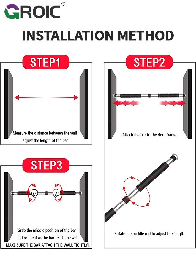 Pull Up Bar Chin Up Bar, Pull Up Bar for Doorway Adjustable 85-130 CM Door Horizontal Bars with Kids Gymnastic Rings Pull up Rings for Home Workout Gym Training， Strength Training Pull Up Bar