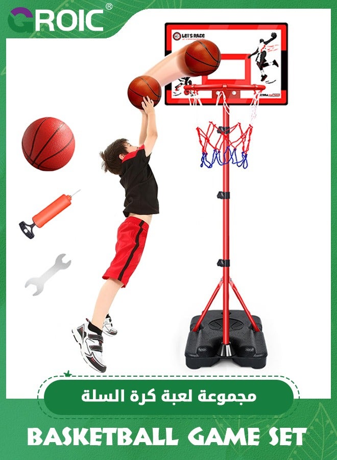 Basketball Game Set for Kids, Basketball Hoop & Stand Set with Sturdy Base, Basketball Toys Outdoor Indoor Sport Game Portable Basketball Goal Hoop Mini Basketball Game Toys