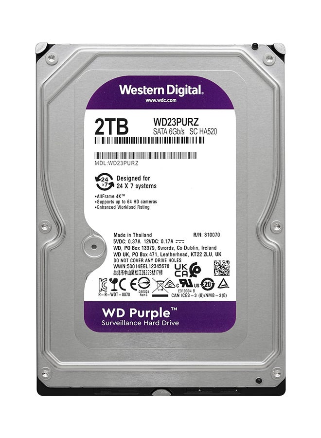 2TB Purple Surveillance Internal Hard Drive HDD - SATA 6 Gb/s, 64 MB Cache, 3.5