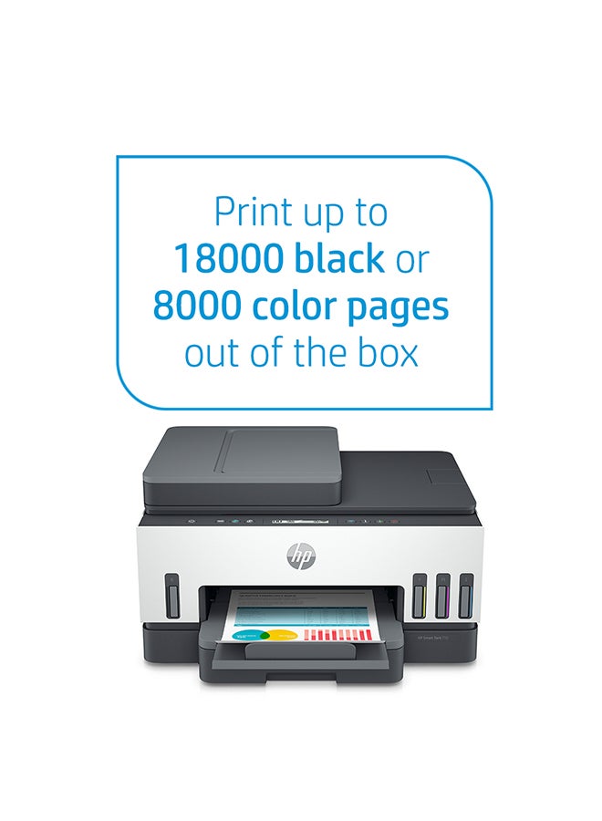 HP Smart Tank 750 All-in-One Printer Wireless, Print, Scan, Copy, Auto Duplex Printing, Auto Document Feeder, Print up to 18000 black or 8000 color pages, White/Grey  [6UU47A] White/Grey