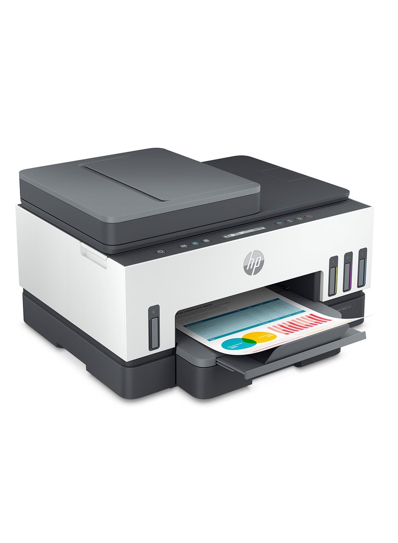 HP Smart Tank 750 All-in-One Printer Wireless, Print, Scan, Copy, Auto Duplex Printing, Auto Document Feeder, Print up to 18000 black or 8000 color pages, White/Grey  [6UU47A] White/Grey