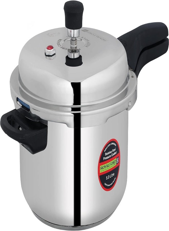 Royalford Rf10184 3.0Ltr Stainless Steel Pressure Cooker - Portable Cool Touch Handle With Steam Vent Ideal For Rice, Meat, And More, Multi