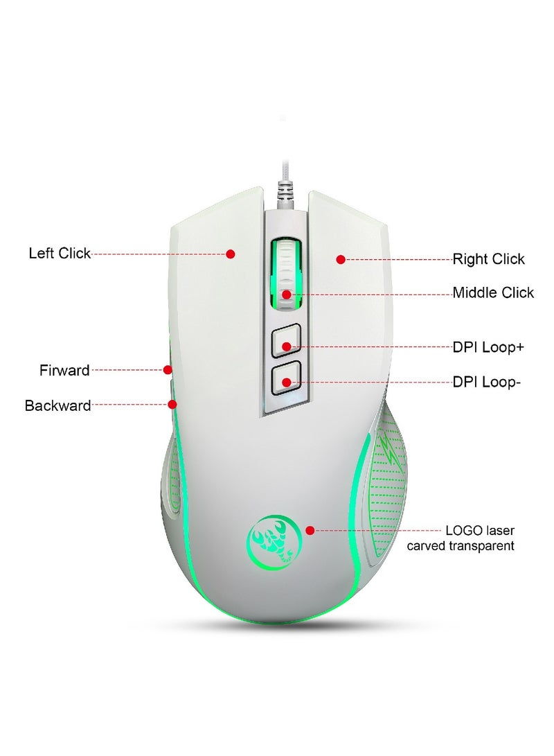 Gaming membrane keyboard pudding keycap wired RGB backlight mechanical feel computer keyboard with Wired Gaming Mouse With Light white