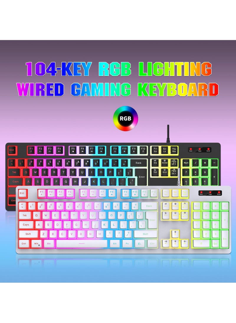 Gaming membrane keyboard pudding keycap wired RGB backlight mechanical feel computer keyboard with Wired Gaming Mouse With Light white