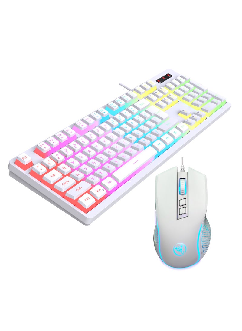 Gaming membrane keyboard pudding keycap wired RGB backlight mechanical feel computer keyboard with Wired Gaming Mouse With Light white