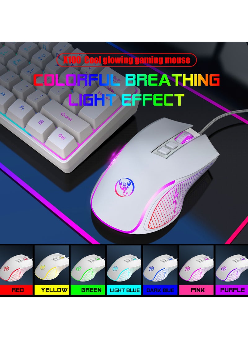 Gaming membrane keyboard pudding keycap wired RGB backlight mechanical feel computer keyboard with Wired Gaming Mouse With Light white