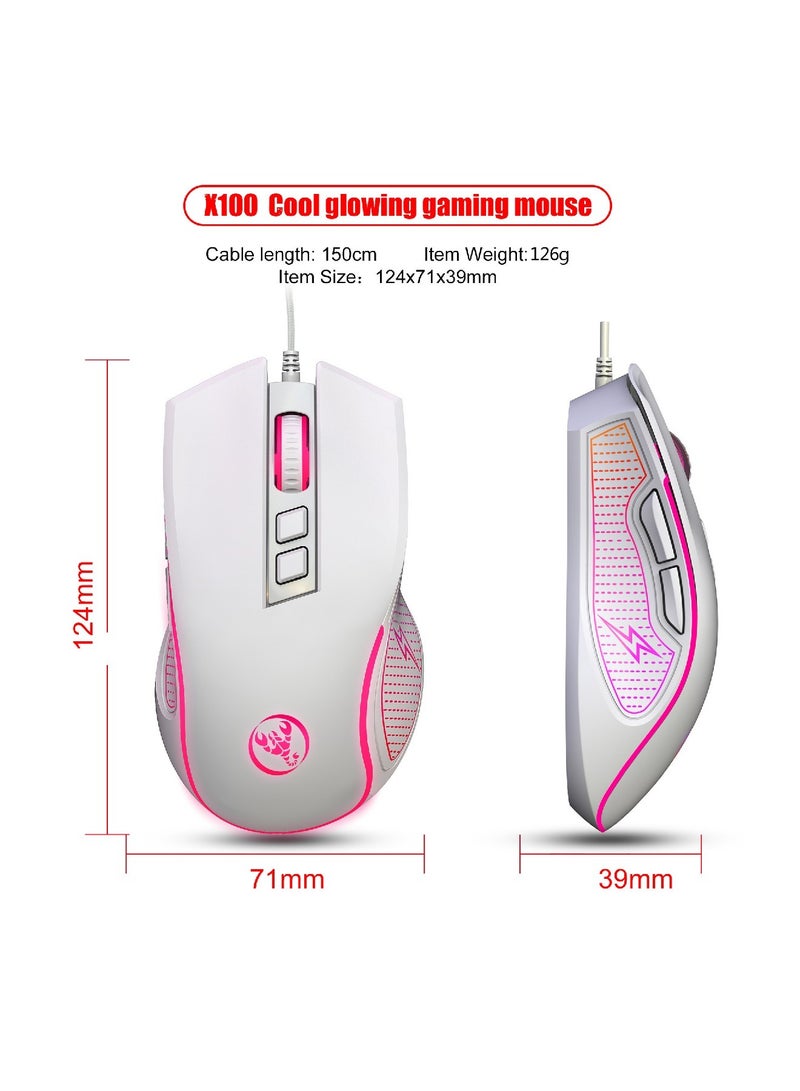 Gaming membrane keyboard pudding keycap wired RGB backlight mechanical feel computer keyboard with Wired Gaming Mouse With Light white