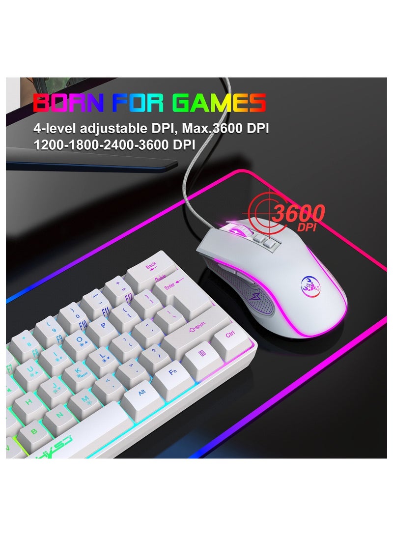 Gaming membrane keyboard pudding keycap wired RGB backlight mechanical feel computer keyboard with Wired Gaming Mouse With Light white