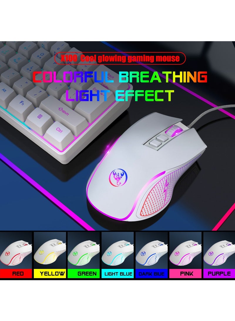 Gaming membrane keyboard pudding keycap wired RGB backlight mechanical feel computer keyboard with Wired Gaming Mouse With Light white