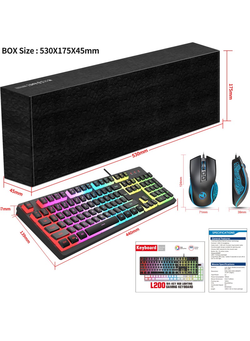 Gaming membrane keyboard pudding keycap wired RGB backlight mechanical feel computer keyboard with Wired Gaming Mouse With Light