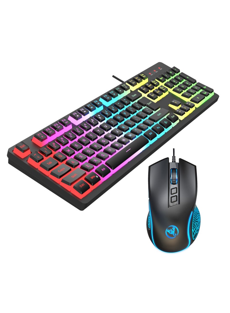 Gaming membrane keyboard pudding keycap wired RGB backlight mechanical feel computer keyboard with Wired Gaming Mouse With Light