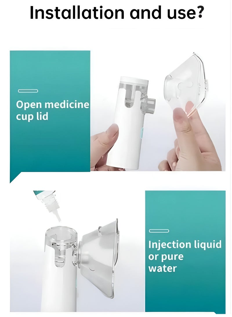 Portable Nebulizer Mesh Inshaler Mini Nebulizer Handheld Atomizer Steam Device for Colds Asthma Respiratory Diseases Suitable for Adult & Childeren