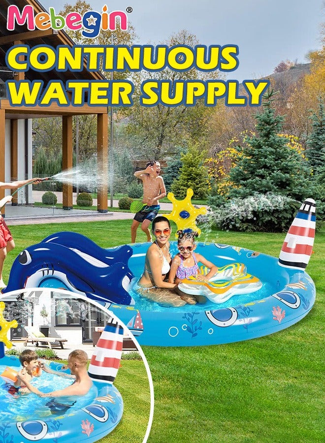 203*152*64cm Kiddie Pool, Thicken Wear-Resistant Swimming Pool with Water Slide, Kiddie Inflatable Play Center with Spray Water, Easy to Set up and Storage, Suitable for Backyard, Garden, Beach and Summer Party