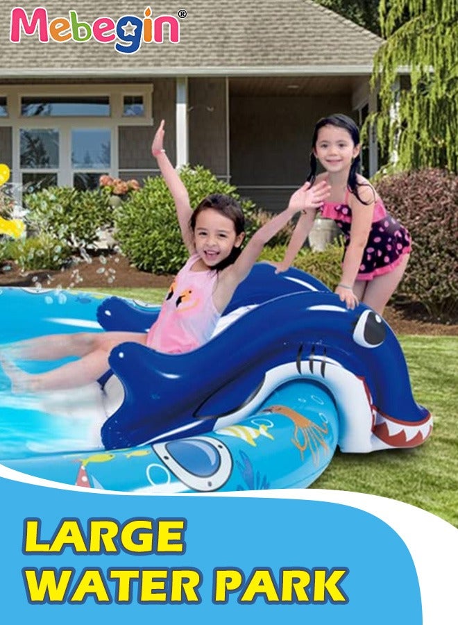 203*152*64cm Kiddie Pool, Thicken Wear-Resistant Swimming Pool with Water Slide, Kiddie Inflatable Play Center with Spray Water, Easy to Set up and Storage, Suitable for Backyard, Garden, Beach and Summer Party