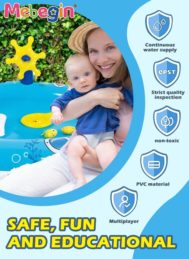 203*152*64cm Kiddie Pool, Thicken Wear-Resistant Swimming Pool with Water Slide, Kiddie Inflatable Play Center with Spray Water, Easy to Set up and Storage, Suitable for Backyard, Garden, Beach and Summer Party
